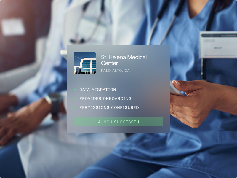 Go-live summary showing completed data migration and provider onboarding