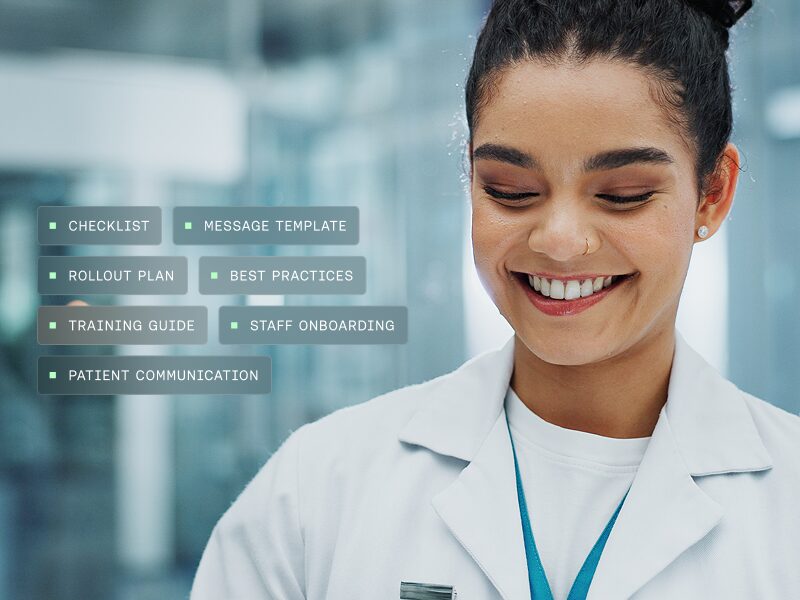 Clinician beside a change-management toolkit checklist for EHR onboarding